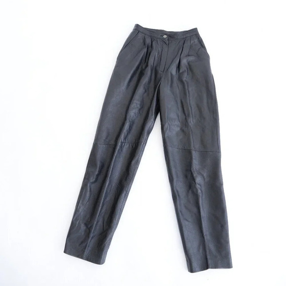 Vintage The Ole  Hide House Black Leather Straight Leg Pants Size 6 - Picture 1 of 11